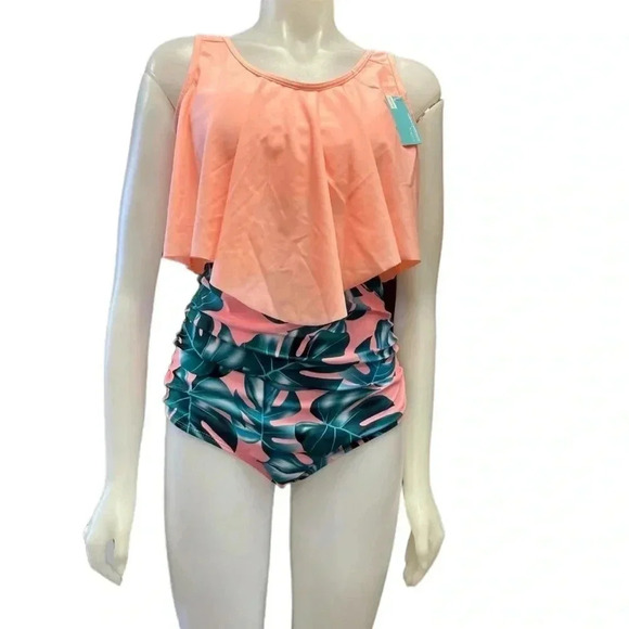 Summer Mae 2 Piece High Waist  Flounce Boy Shorts Floral Bikini Size XXL - Picture 3 of 16
